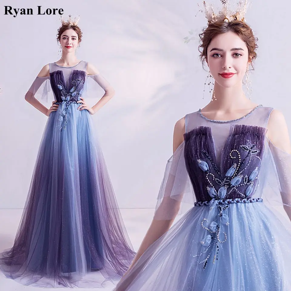 Женское вечернее платье градиентное фиолетовое ТРАПЕЦИЕВИДНОЕ с блестками 2020 |