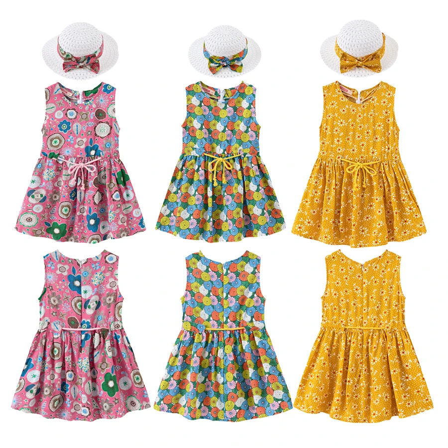 

2021 Summer Baby Girls Dresses For Baby Casual Beach Bow Print Sundress Princess Dress Infant Dress Newborn Clothes Send Hat