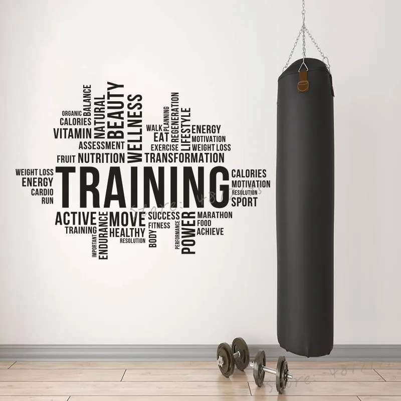 Fitness Training Word Cloud Wall Sticker Sports Workout Club Decor Crossfit Inspirational Vinyl Decal Gym Studio Poster AZ856 | Дом и сад