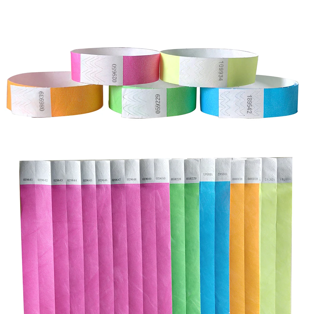 Pulseras Tyvek de colores ne&oacute;n, pulseras con n&uacute;meros de 3/4 pulgadas, pulseras de colores bonitos para fiestas, eventos, 1000 piezas-0
