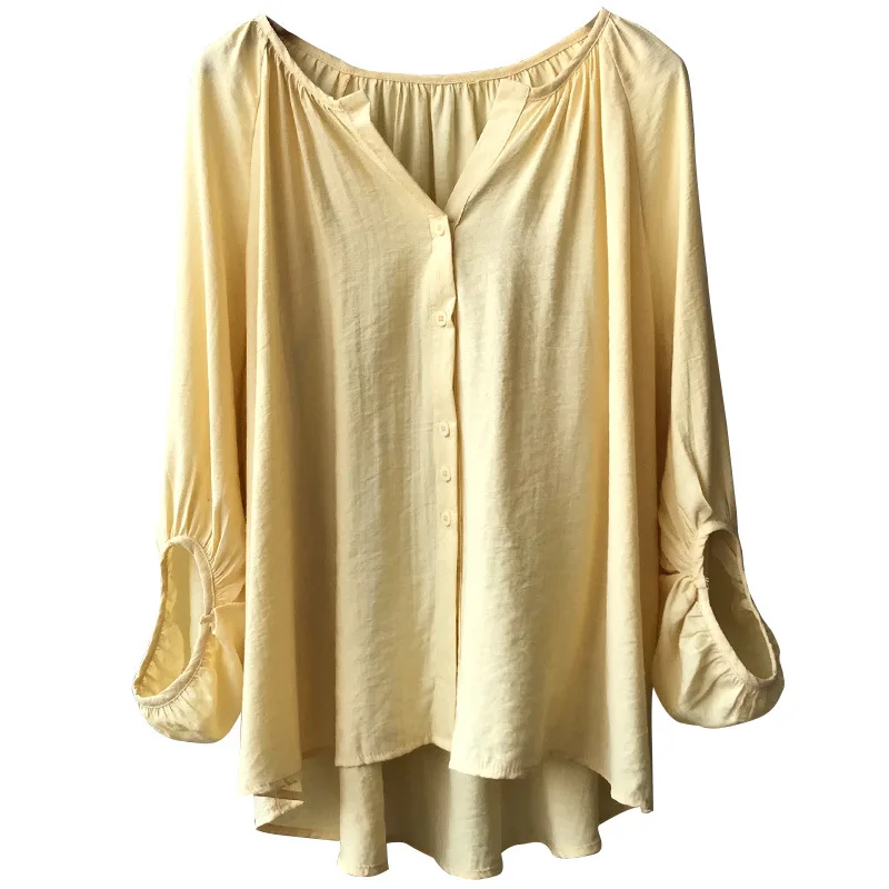 Летняя Новинка 2019 Повседневная рубашка с длинным рукавом свободная однотонная