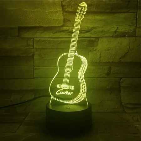 

3D Illusion Illusion Night Lights LED Guitar 3D Desk Lamp Music Club Member Gift Nightlight With Stylish Crack Base 16 Colors