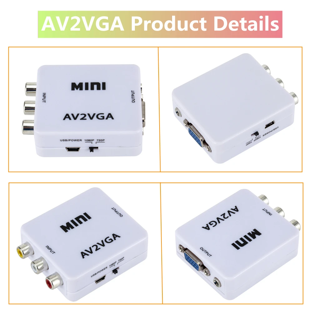 Преобразователь Grwibeou Mini VGA в AV преобразователь AV2VGA с 3 5 мм аудио RCA видео для ПК на
