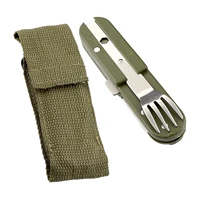 stainless steel travel kit army green folding camping picnic cutlery knife fork spoon bottle opener flatware tableware portable