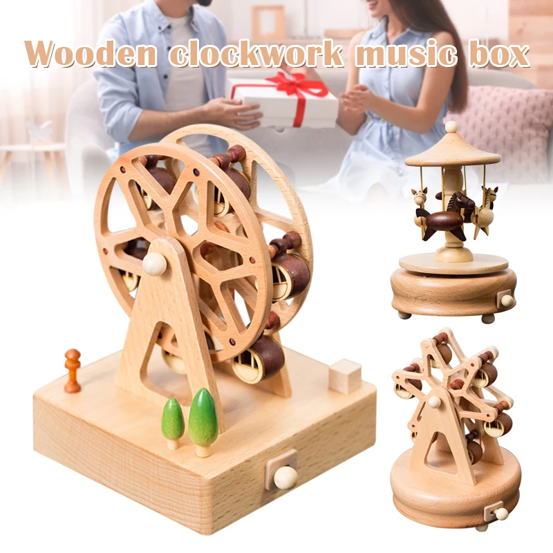

Classic Music Box Ferris Wheel Carousel Wooden Music Box Wind Up Toy Gift for Children Girlfriend Wife Home Decoration FPing