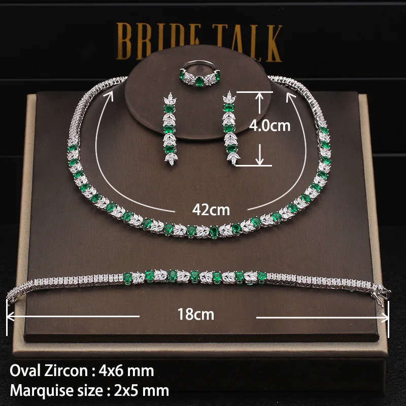 Комплект свадебных украшений невесты из 4 предметов с фианитом и разноцветными