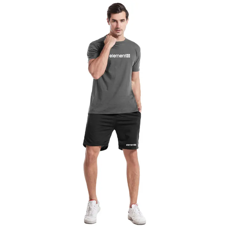 

Summer 2021 New Casual Sports Suit Men Round Collar Short Sleeve T-shirt+Sweat Shorts Two-piece Breathable Fitness Jogging Suit