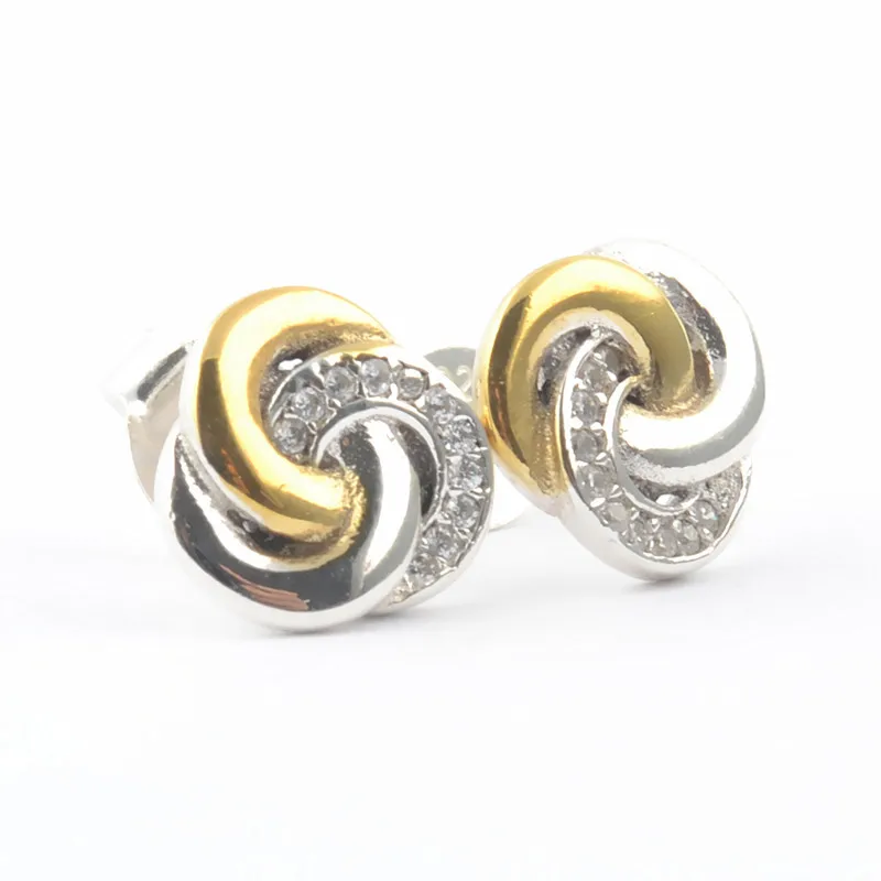 Authentic 925 Sterling Silver Pan Earring Interlinked Circles With Crystal Studs Earring For Women Wedding Gift Fine Jewelry