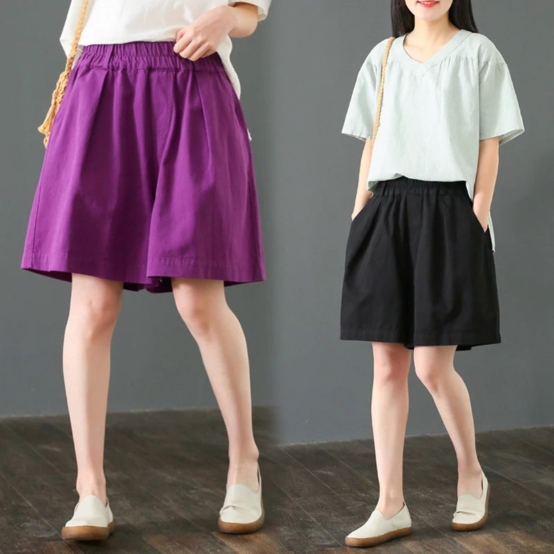 Укороченные брюки из хлопка и льна женские летние художественные тонкие широкие