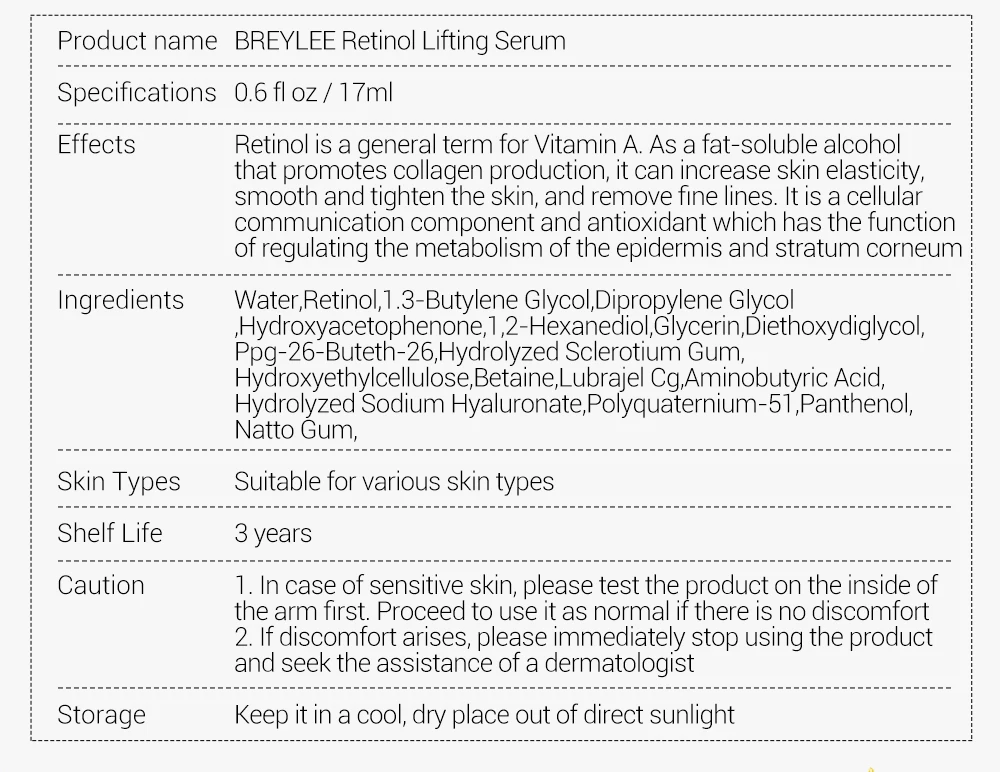 BREYLEE Retinol укрепляющая сыворотка лифтинг для лица коллагеновая эссенция против морщин против старения уход за кожей лица выцветание тонкие линии 3 шт
