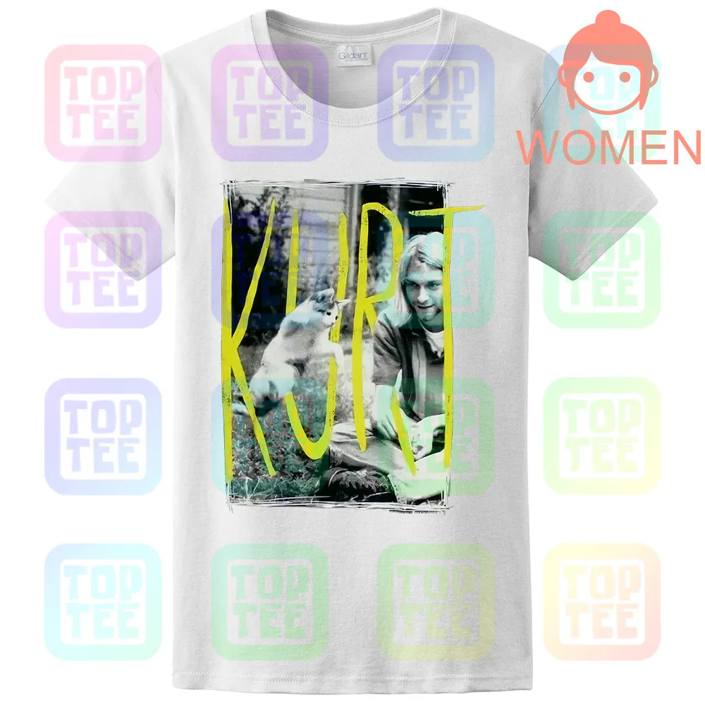 WOMEN-WHITE Kurt Cobain& Kitten Cat 90s Icon Nirvana черная футболка Новинка! Панк гранж(3D5 - Цвет: WOMEN-WHITE