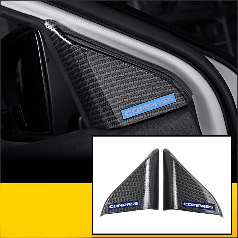 Carbon fiber Для Jeep Compass интерьер боковое зеркало разъем для микрофона треугольная обрезная крышка гарнир ободок литье аксессуары - Название цвета: Carbon fiber