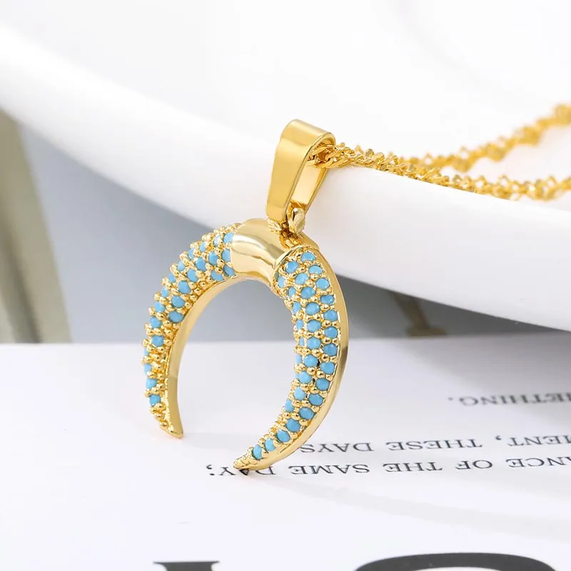 Цепочка с подвеской в виде Луны для женщин и мужчин голубой чокер из нержавеющей