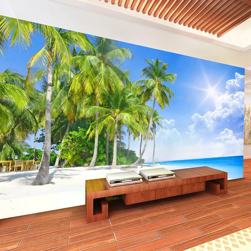 

Custom 3D Photo Wallpaper Blue Sea Water Sandy Beach Coconut Tree Living Room Bedroom Backdrop Wall Seascape Papier Peint Mural