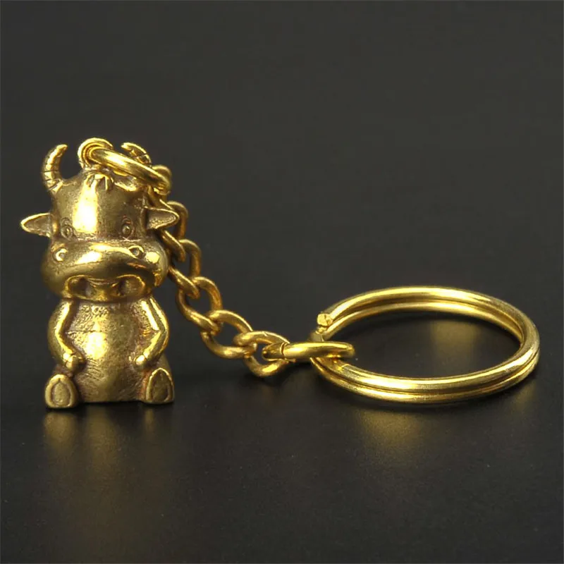 Брелок из чистой меди с милым мультипликационным быком подвеска латуни скот