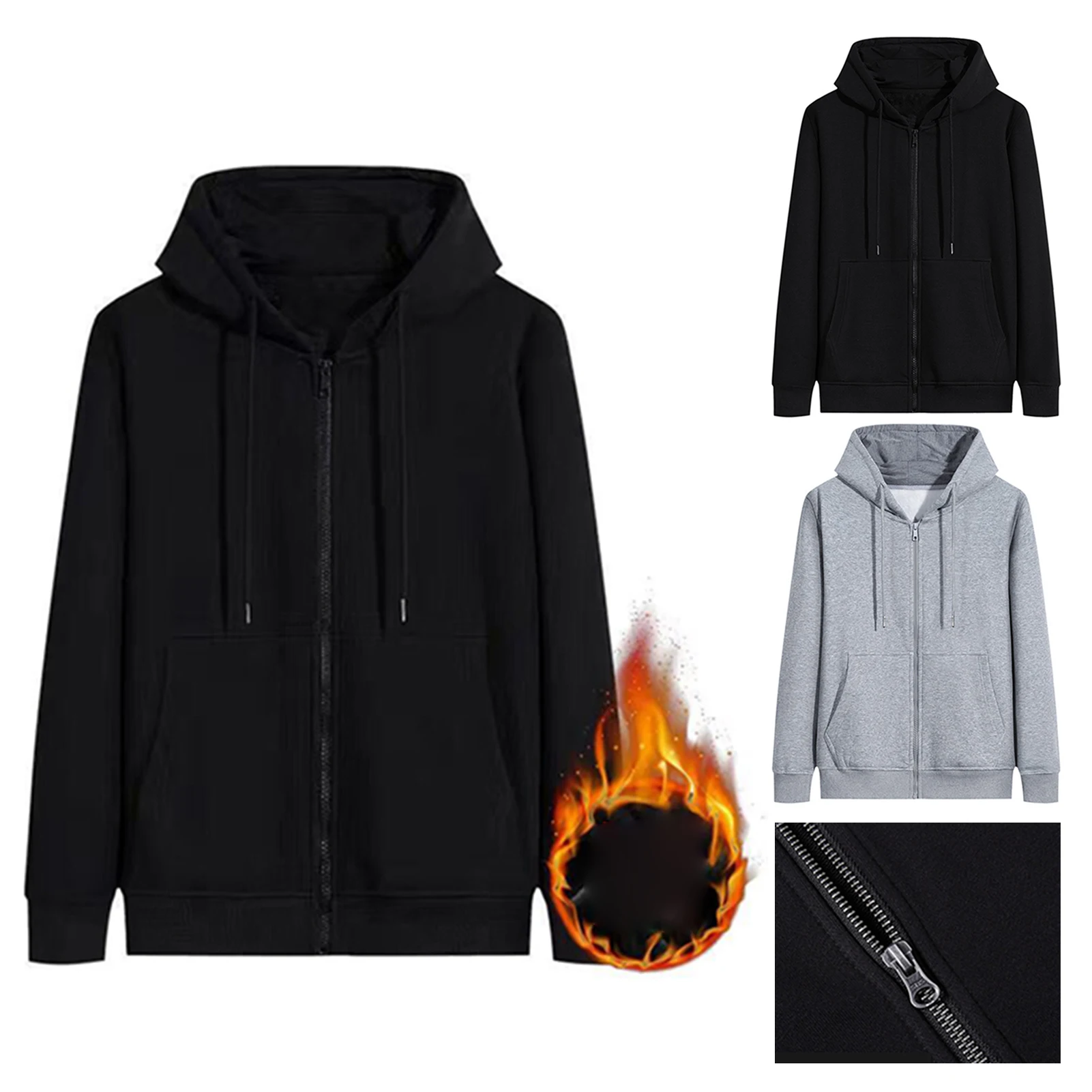 

Men Autumn Winter Long Sleeve Hoodie Sweatshirt Pockets Plush Liner Warm Coat Man Hoody Sweatshirts For Male Cardigan