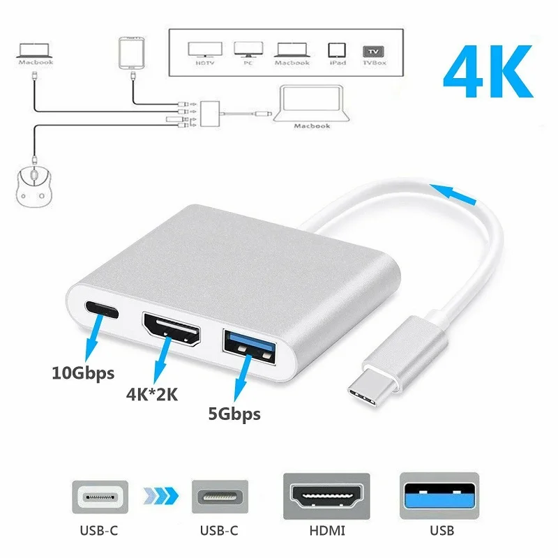 USBC 3 1 концентратор конвертер адаптер USB C Тип 0 HDMI Женский зарядное устройство AV