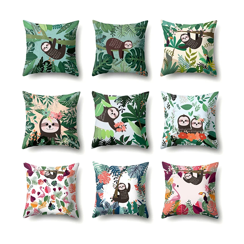 Летняя наволочка для подушки с принтом ленивецов 45x45 см мягкий уютный чехол