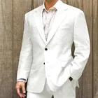 2020 белый льняной мужской костюм, повседневный смокинг, приталенный Летний Пляжный Свадебный блейзер для жениха, индивидуальный костюм для мужчин