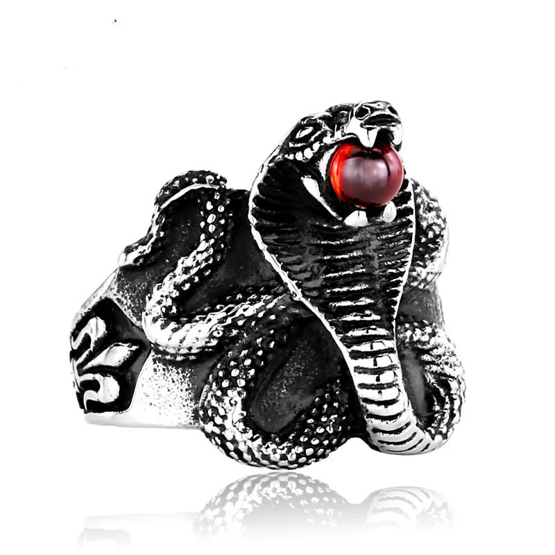 

European and American Retro Thai Silver Snake Ring King Cobra Ring Opening Men and Women Ring Snake Animal Jewelry Gift