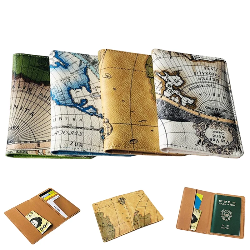 Vintage PU Leather Map Pattern Wallet Credit Card Holder Slim Organizer Travel Wallet Purse Card wallet бумажник для карт 