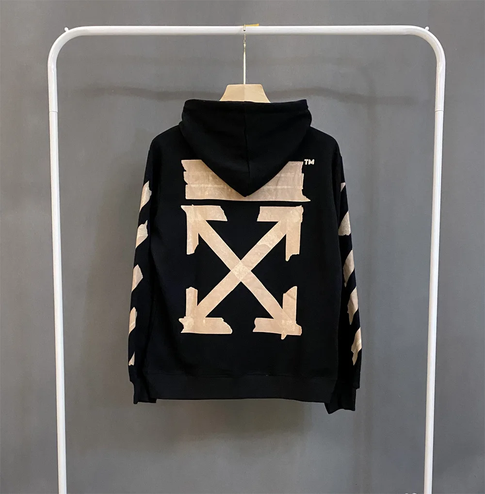 

Off 20ss New Gilded tape arrow loose tide brand spring and autumn hooded sweater cardigan coat white