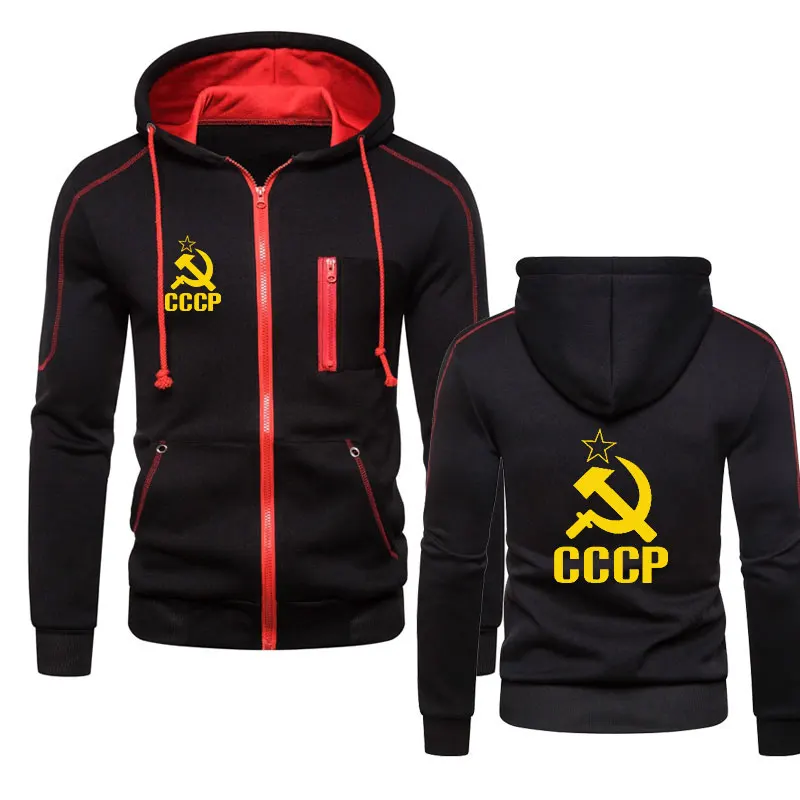 

Spring Autumn CCCP Russia Men Casual Hoodies Fashion Zipper red Hooded Sweatshirt Man Warm Hoody Streetwear Hip Hop Coat