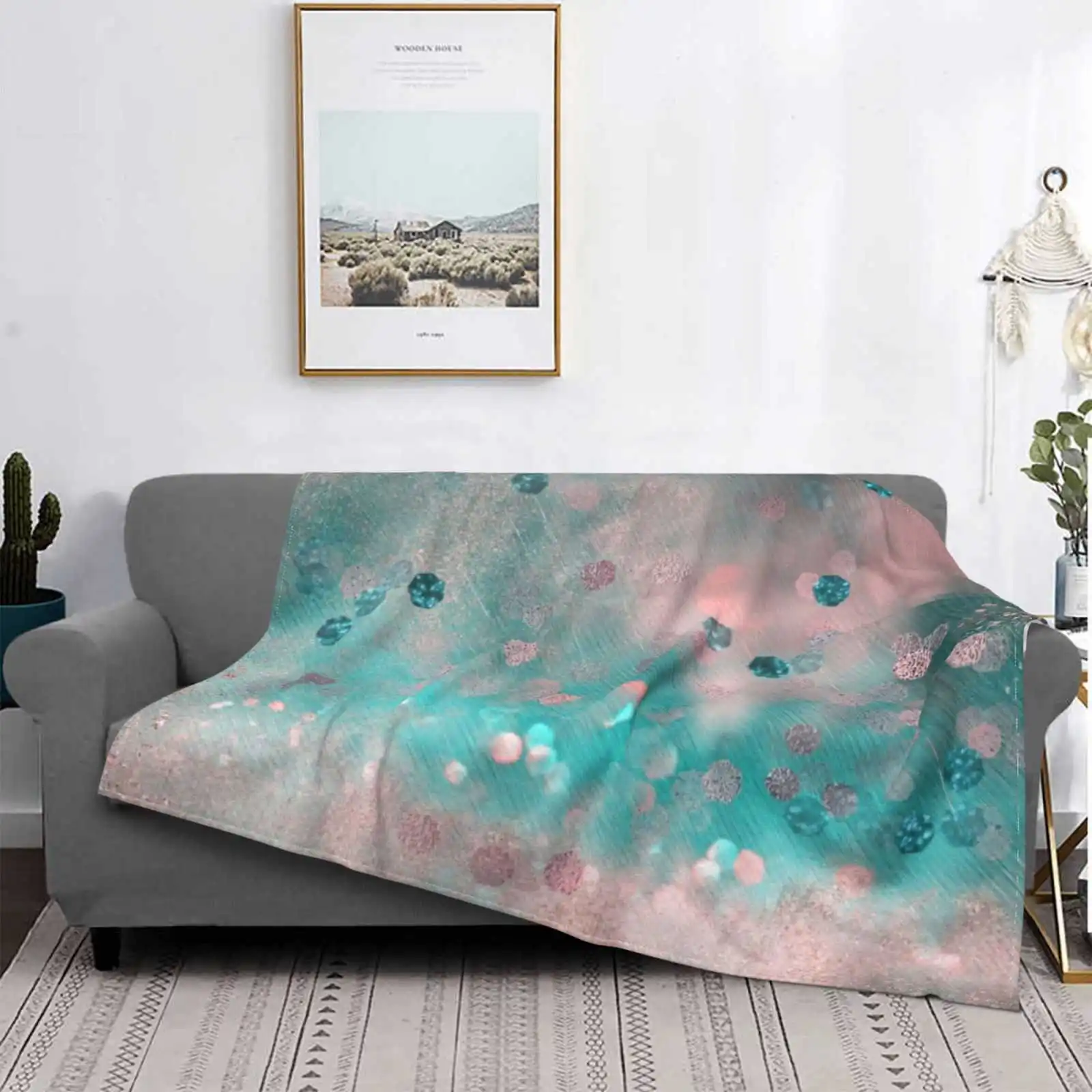 

Бирюза и румяна, Гламурное ворсистое мягкое одеяло для дивана/кровати/Подарки для путешествий, блестящие, гламурные, розовые, бирюзовые, Сия...