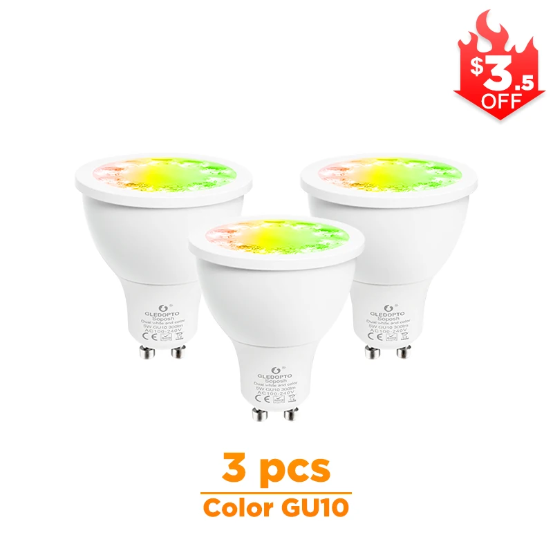 ZIGBEE умный дом светодиодный gu10 лампа RGB+ CCT изменение цвета 5 Вт умный Светодиодный точечный светильник AC100-240V светодиодный двойной белый светильник для работы с echo plus - Испускаемый цвет: 3 Pcs Color Gu10