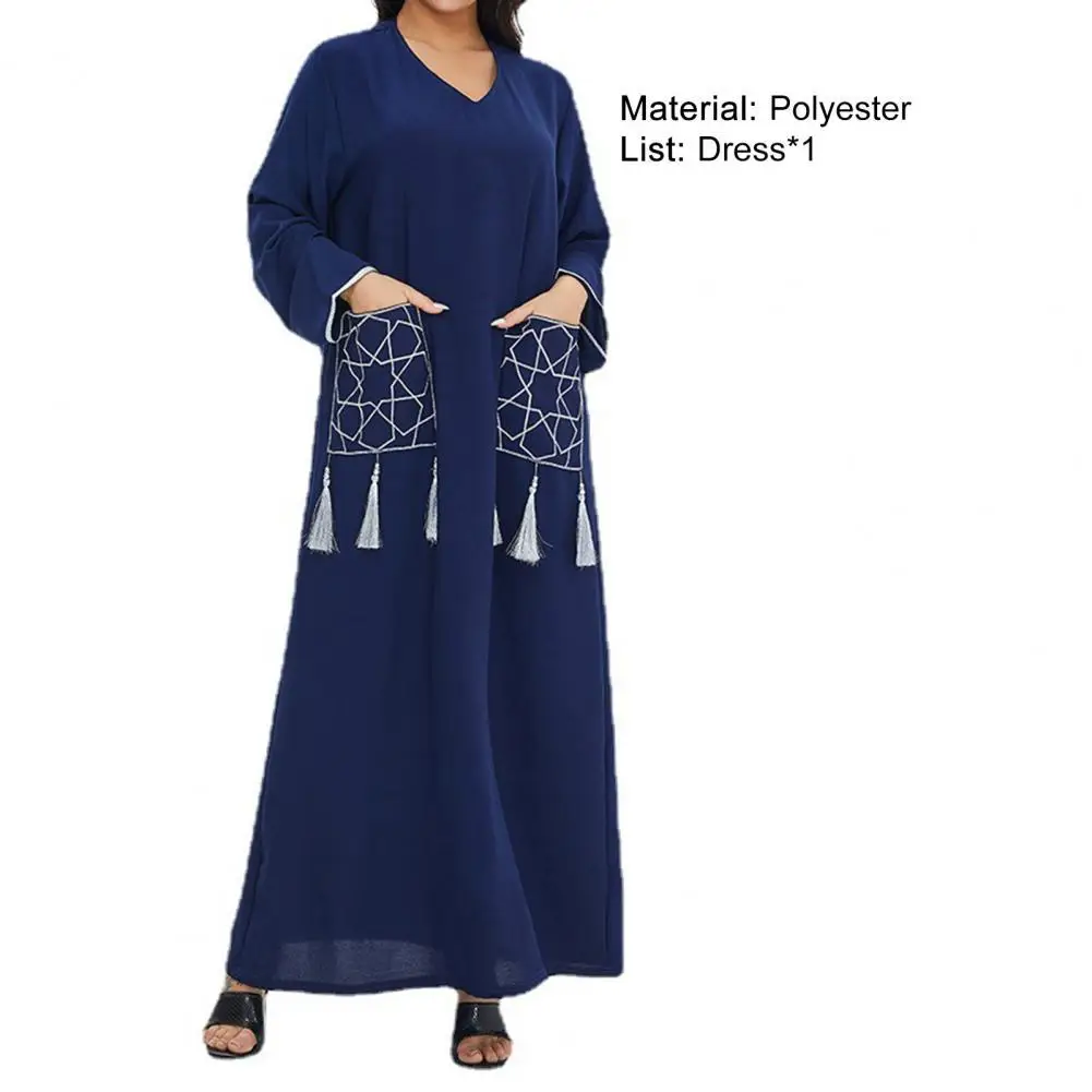 

Женское платье с длинным рукавом и бахромой, с карманами