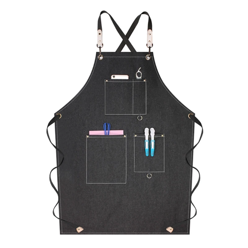 

T21D Canvas Bib Chef Apron with Pockets Wood Craftsman Artisan Waiter Painting Work Clothes Cross Back Adjustable Apron