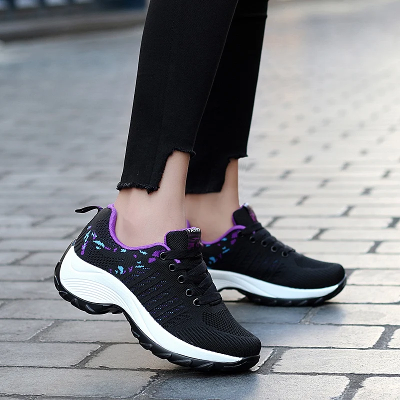 Women Tennis Shoes Sneakers Basket Thick Platform Wedge Lace-Up Breathable Sport Shoes For Woman Ladies Heightening Shoes