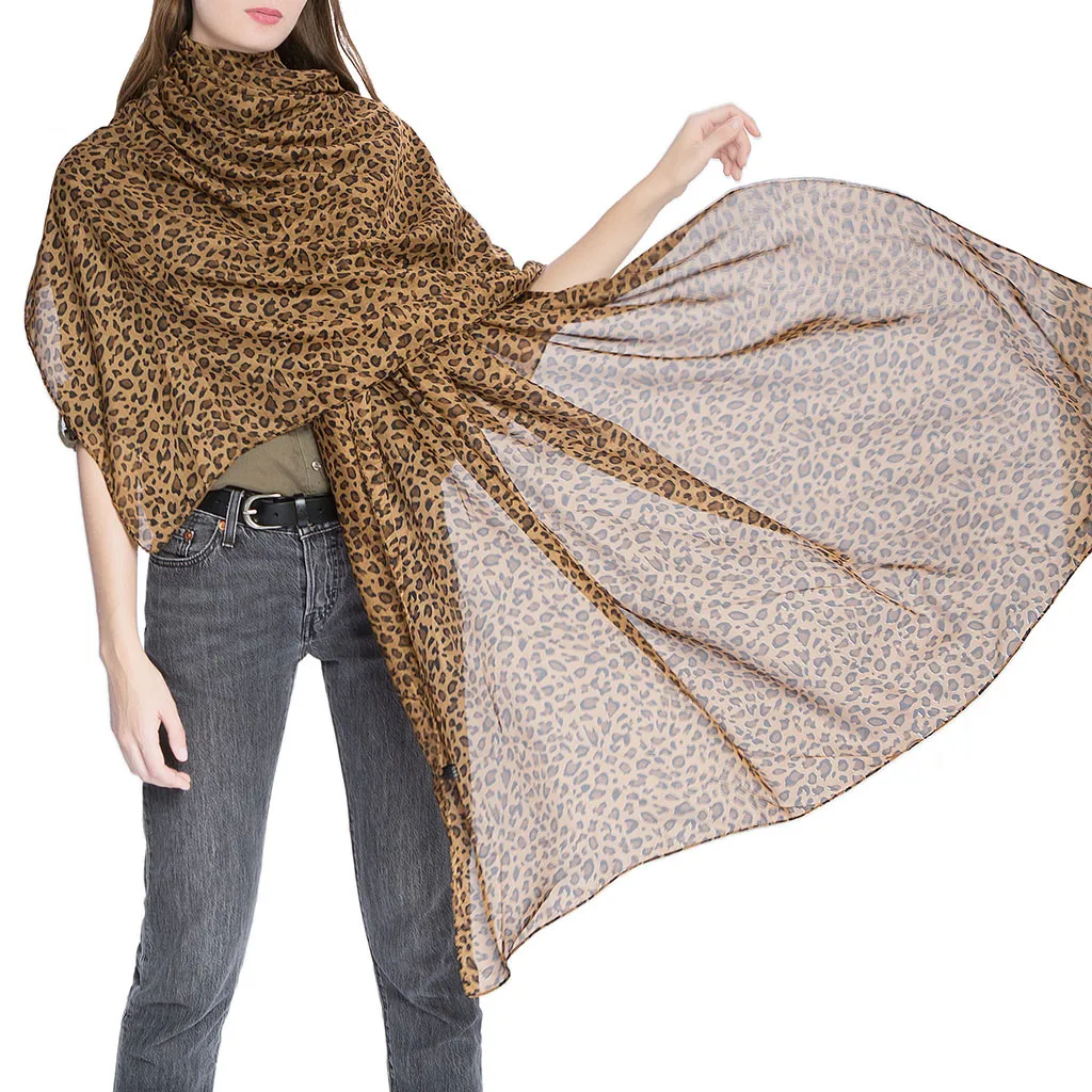 Женский шифоновый шарф тонкий стиль шарфы принт кошка звезда шаль с леопардовым