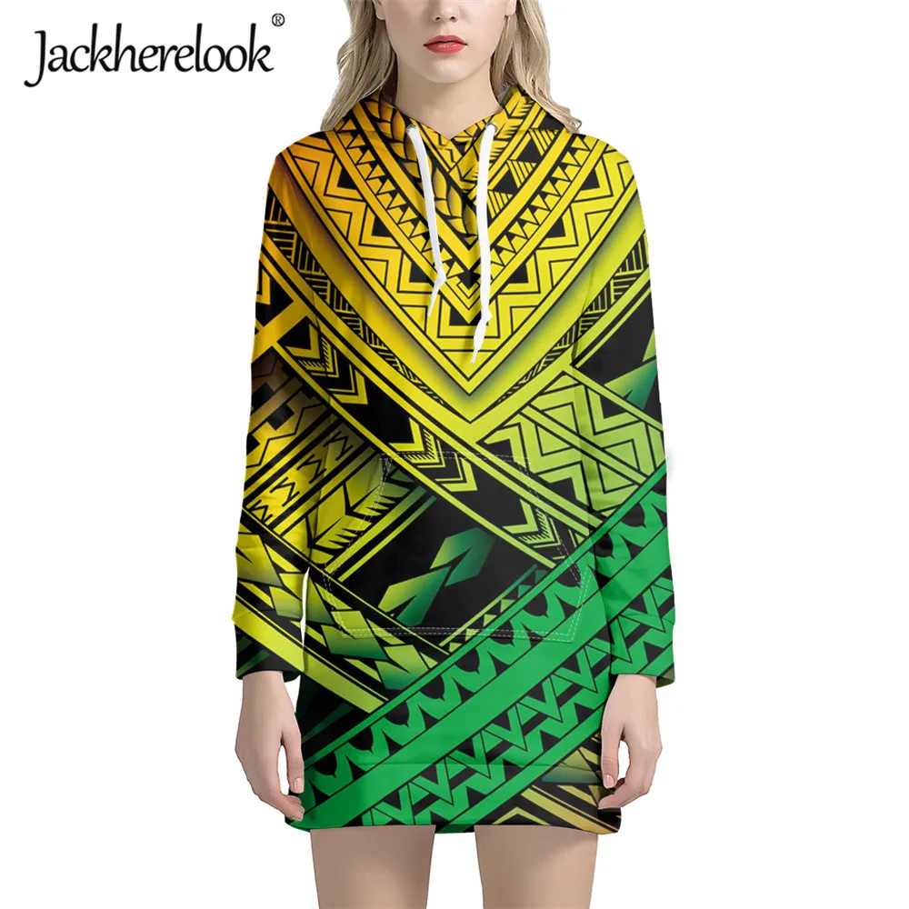 

Jackherelook Women Casual Hoodie Dresses Polynesain Tattoo Samoa Tribal Print Spring Autumn Long Sweatshirt Dress Vestidos Mujer