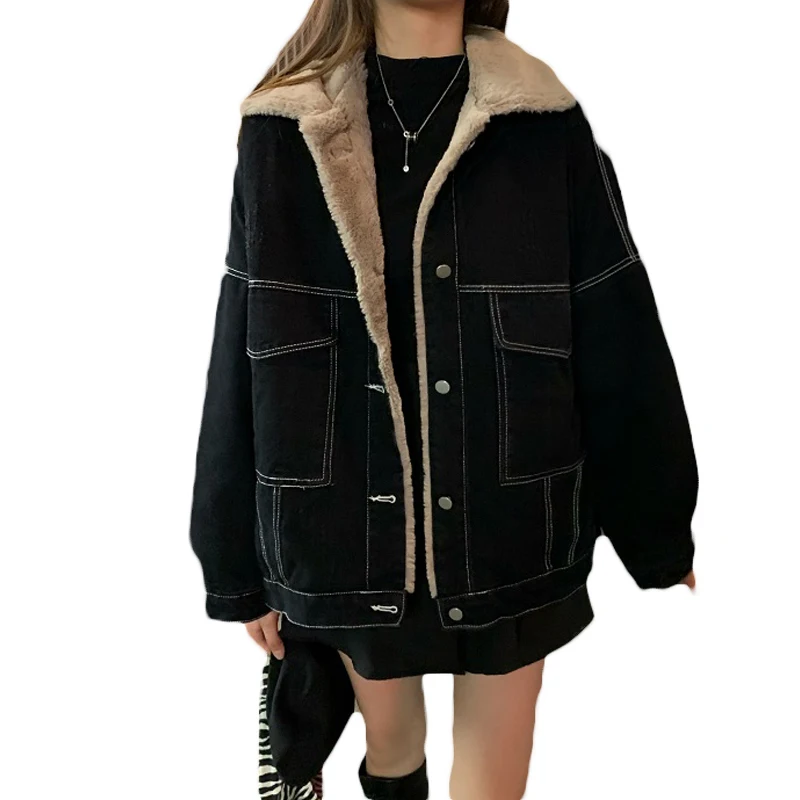 

Vogue Lamb Wool Jackets Women Clothing Autumn Winter Coats Nice Pop Korean Loose Casual Plus Velvet Denim Cotton Jacket 63b