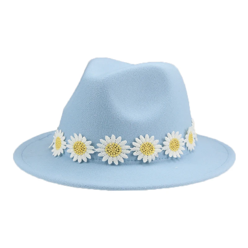 

Fedoras Hats Women Wide Brim Solid Black Pink Red Hats Boy Girls Big Daisy Fashionable Decoration Women Hats Sombreros De Mujer