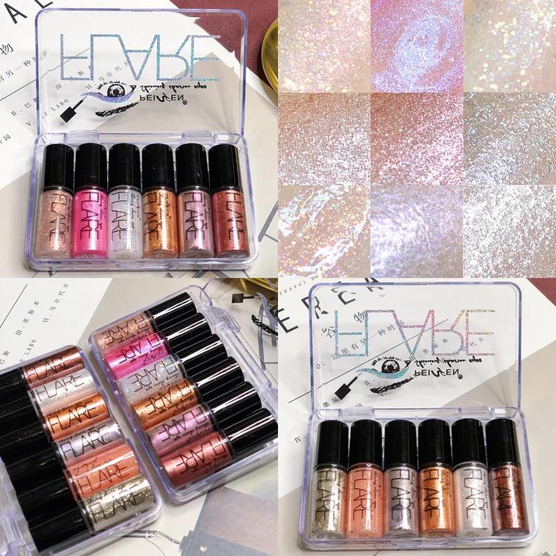 6 шт./компл. световой тени для век Блеск Жидкость блестящие Diamond Водонепроницаемый