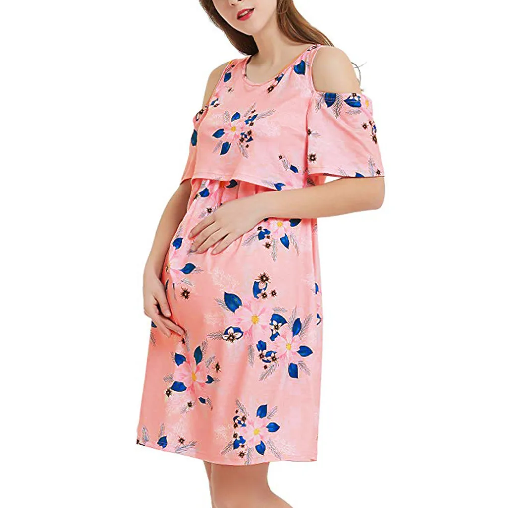 

Casual cozy Women Maternity Summer Short Sleeve Floral Print Nursing Breastfeeding Dress pregnant dress ropa para embarazadas