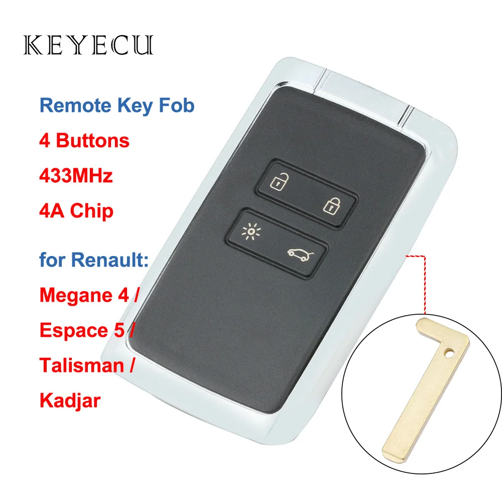 Keyecu дистанционный ключ-брелок от машины 433 МГц PCF7953M HITAG AES 4A чип для Renault Espace 5 Kadjar