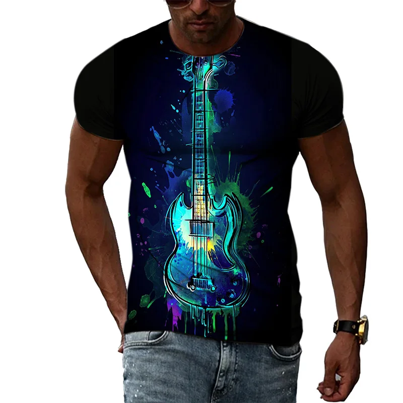 

Summer New Men's T-Shirt 3D Printing Flame Guitar Casual Top Summer Fashion O-Neck Oversized T-Shirt Electronic Audio T-Shirt