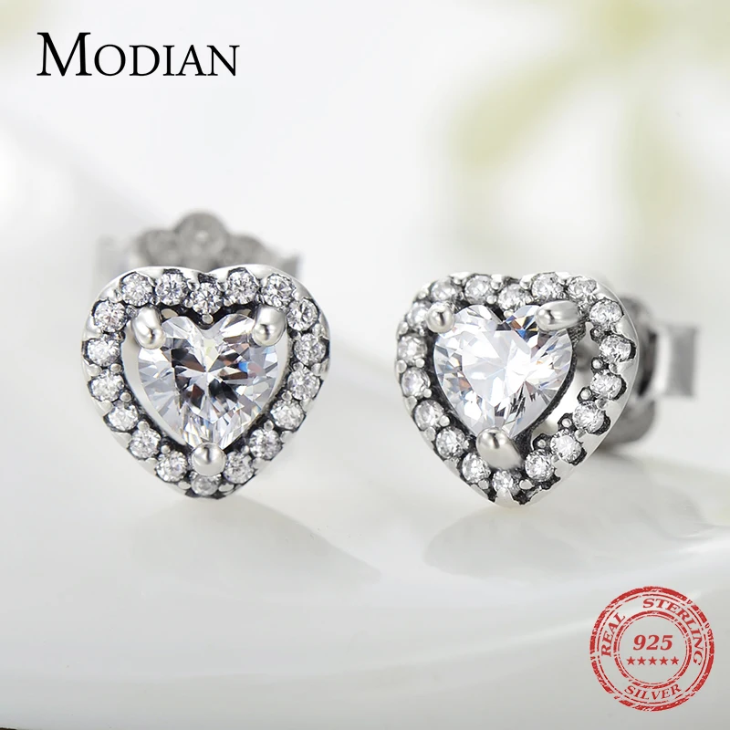 

Modian Dazzling 925 Sterling Silver Clear CZ Heart Fashion Stud Earrings for Women Charm Wedding Statement Silver Fine Jewelry