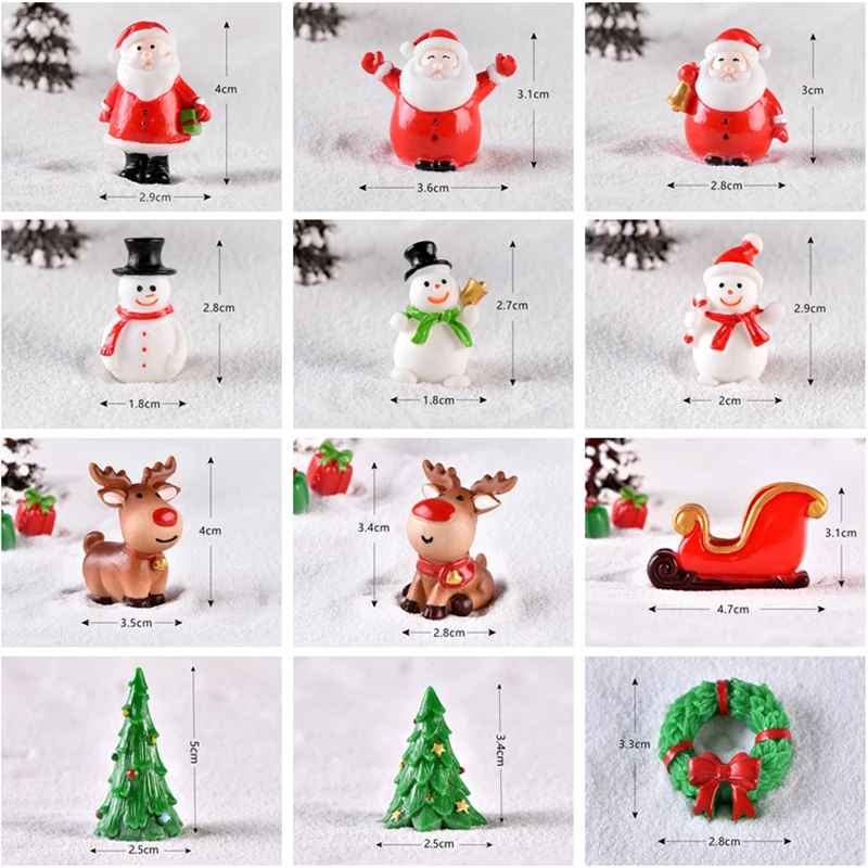 Mini Resin Christmas Santa Claus Decoration Tree Snowman Sled Cute Doll Micro Landscape DIY Garden Home Ornament Gift