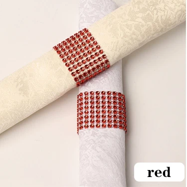 red 6 шт., кольца для салфеток, стулья, пряжки, вечерние свадебные украшения, блестящие украшения, банты со стразами, держатель для салфеток ручной работы - Цвет: red