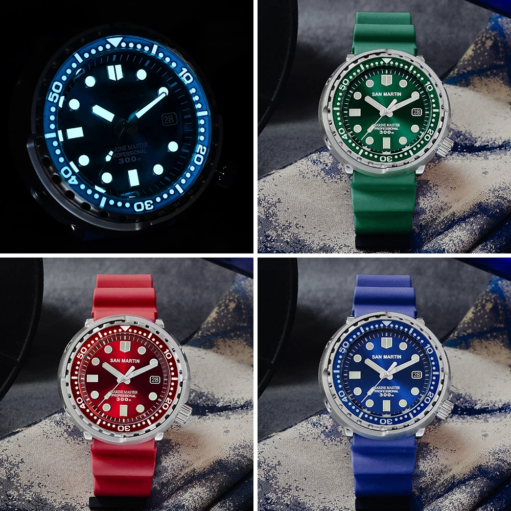 Мужские автоматические механические часы San Martin Tuna Diver из нержавеющей стали с