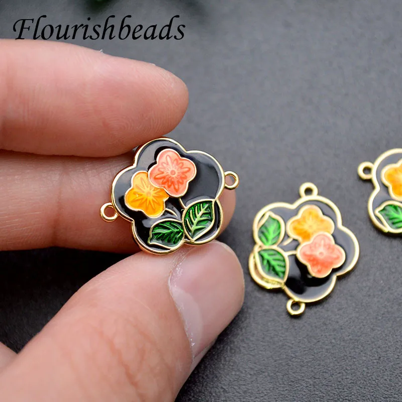 

Luxury Metal Enamel Flower Shape Connector Bracelet Necklaces Charms for Jewelry Making