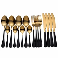 black gold cutlery set forks knives spoons gold cutlery 16pcs mirror dinnerware set kitchen tableware silverware dinner set