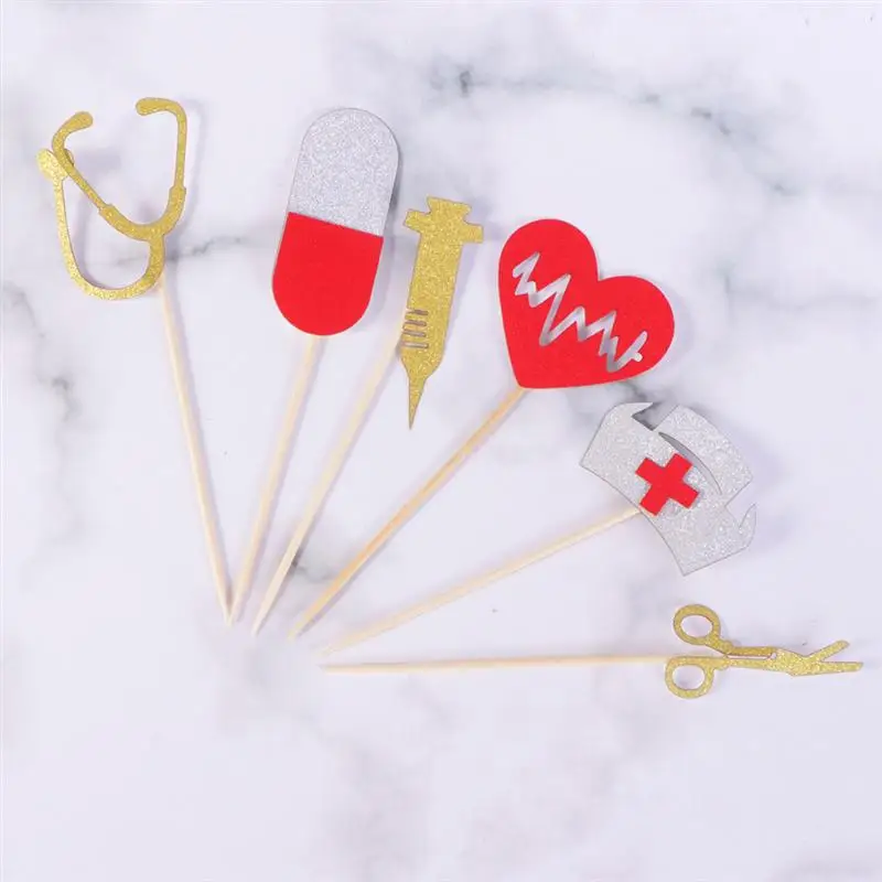 72 шт. больничные топперы на торт для вечеринки медсестры кепки стетоскоп бумага