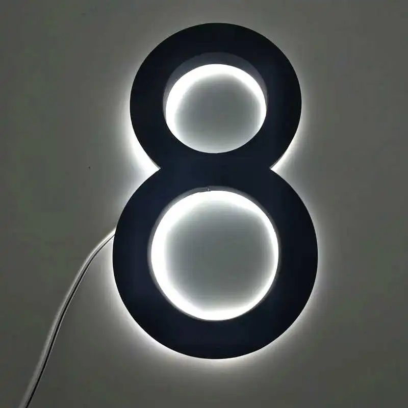 Custom Outdoor 3D lighted address numbers stainless steel led backlit house numbers