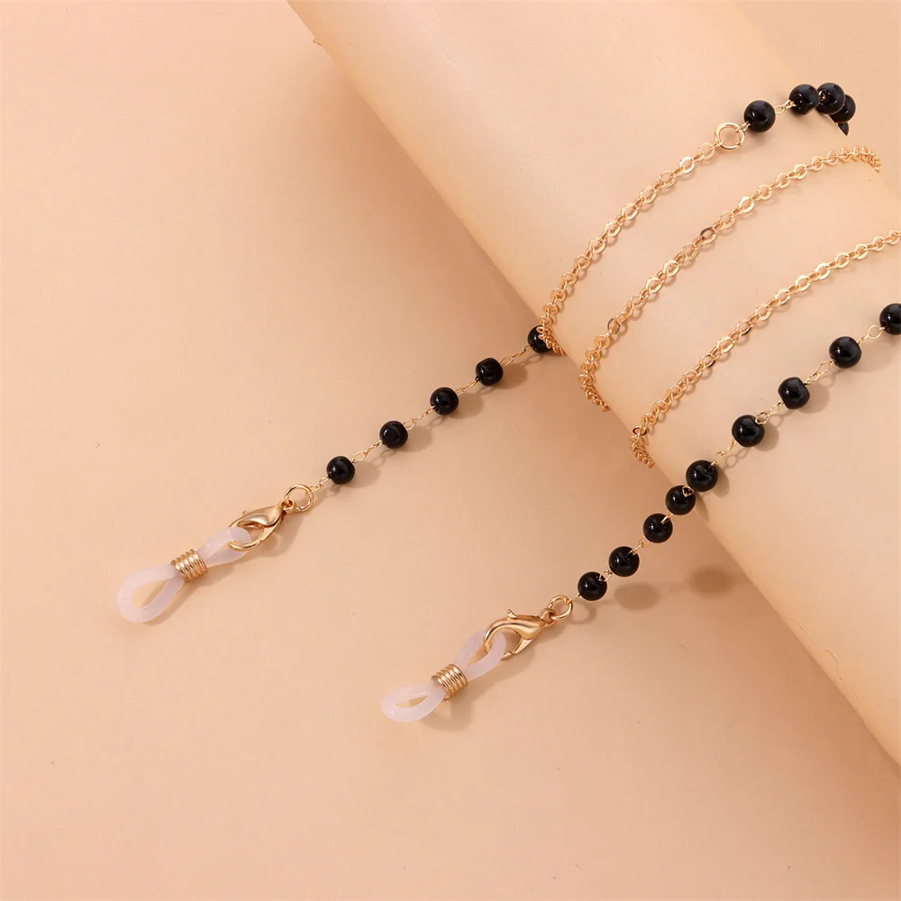 

YOUVI Fashion Crystal Glasses Neck Strap Chain Acrylic Crystal Black Bead Eyeglasses Necklace Sunglasses Mask Chain Cord Lanyard