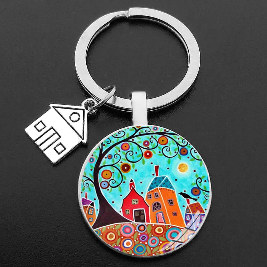 key to the new house kechain beautiful house under the starry sky key ring personality jewelry gift key holder for new home free global shipping